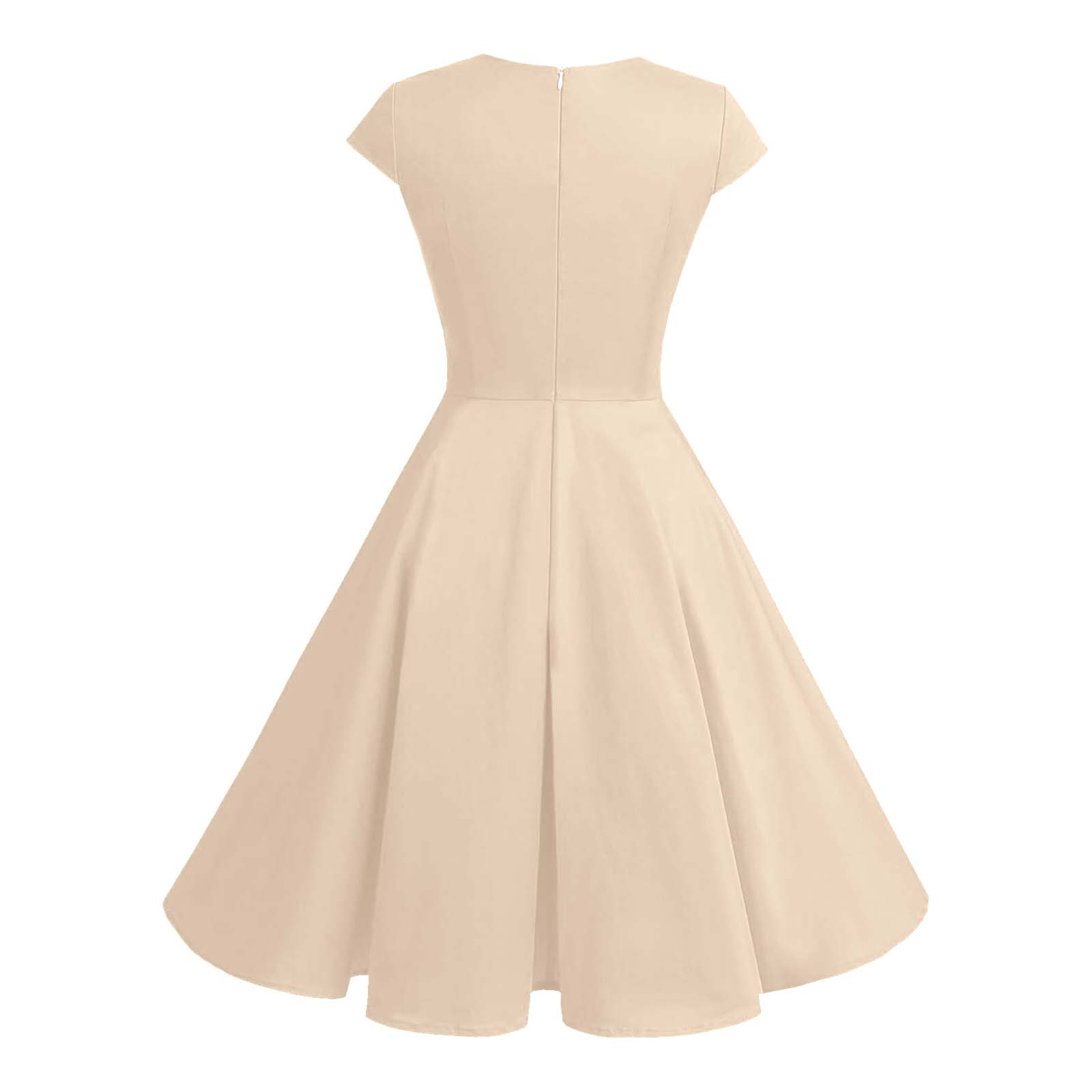 thumbnail image 5 of Vestido retro de fiesta liso para mujer: diseño informal de corte A, cintura alta para diversas ocasiones, tallas S-XXL., 5 of 5